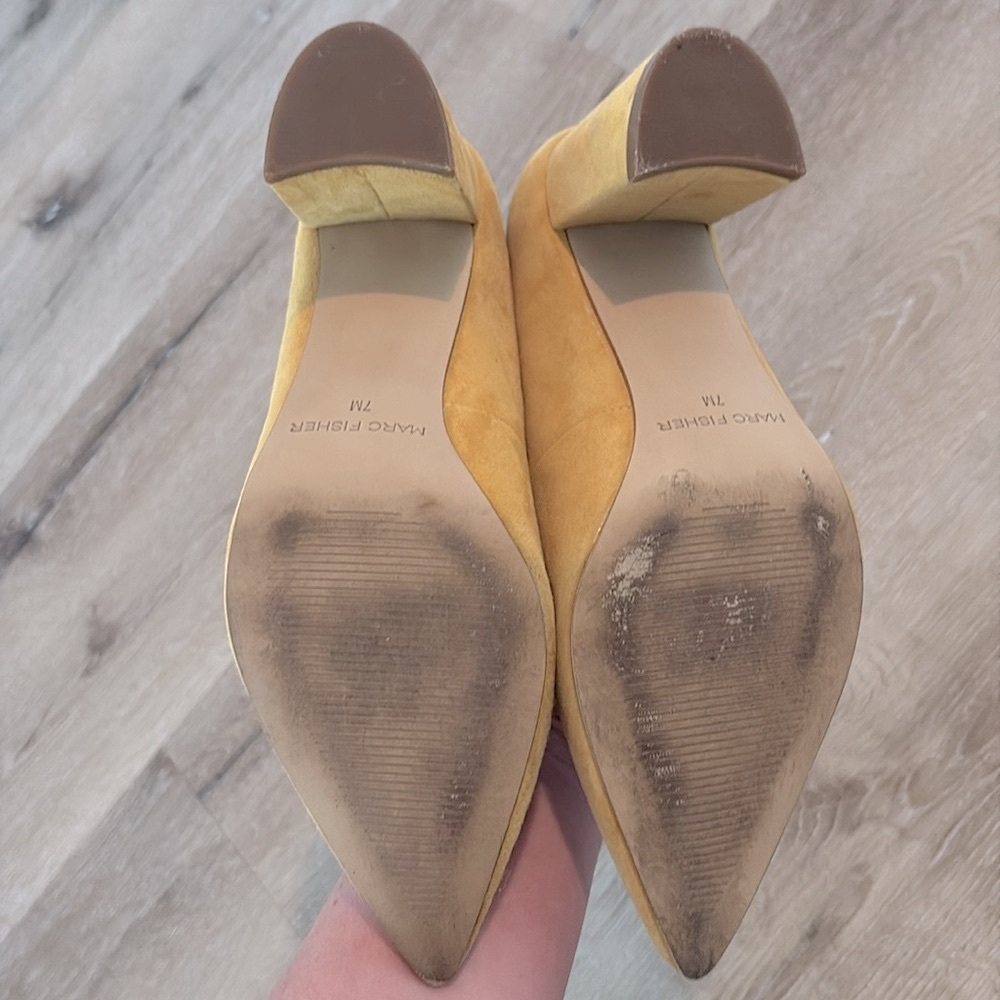 [Marc Fisher] Caitlin Pump Pointed-Toe Block Heel in Yellow Suede Women's Sz 7.0 - Picture 8 of 11